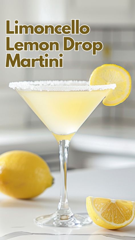 Limoncello Lemon Drop Martini Martini Variations, Yellow Cocktails, Lemon Drop Drink, Limoncello Drinks, Lemon Drinks, Lemon Martini, Limoncello Cocktails, Juice Cocktails, Limoncello Recipe