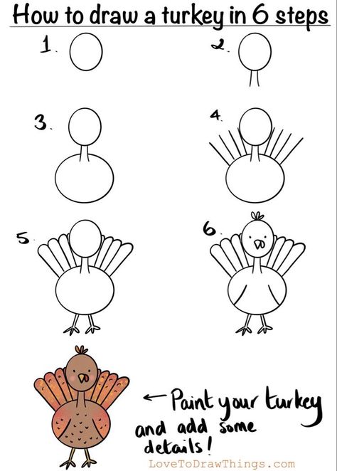 Thanksgiving Drawing Ideas, Draw A Turkey, Trin For Trin Tegning, Thanksgiving Drawings, Turkey Drawing, How To Draw Cute, Easy Step By Step Drawing, Drawing Lessons For Kids, Fall Art Projects