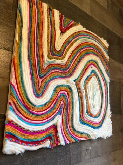 Wool Canvas Art, Canvas With Yarn Art, Ribbon Canvas Art, Yarn On Canvas Diy, Yarn Wall Art Canvas, Yarn And Canvas Art, Yarn Pictures Art, Yarn Painting Art Canvases, Wool Art On Canvas