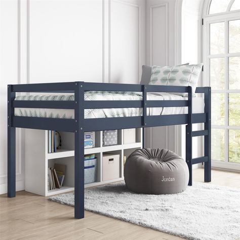 Dorel Living Benson Junior Twin Loft Bed, Blue - Walmart.com - Walmart.com Low Loft Bed, Loft Bed Frame, Guard Rail, Low Loft Beds, Bag Chairs, Twin Loft Bed, Top Bunk, Low Loft