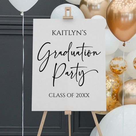 Minimalistic Graduation Party Decor, Elegant Graduation Party, Grad Party Entrance Sign, Graduation Party Welcome Sign, Grad Party Ideas Decorations, Graduation Party Signs Entrance, Grad Party Welcome Sign Chalkboard, Modern Graduation Party, Graduation Party Signs