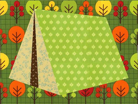 Free pattern: Camping Tent Quilt Block Camping Quilts, Camper Quilt, Paper Pieced Quilt Blocks, Camping Quilt, House Quilt Block, Paper Pieced Quilts, Appliqué Patterns, Paper Pieced Quilt, Pieced Quilts