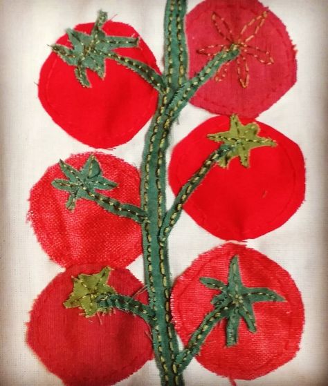 Tomato Applique, Tomato Embroidery, Cloth Collage, Francis Forever, Textile Art Embroidery, Textile Fiber Art, Textile Crafts, Crochet Diy, 자수 디자인