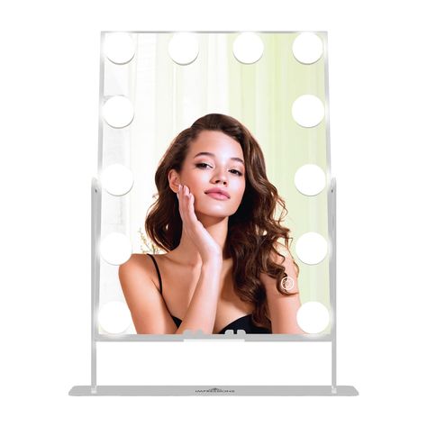 PRICES MAY VARY. 𝐇𝐎𝐋𝐋𝐘𝐖𝐎𝐎𝐃 𝐒𝐓𝐘𝐋𝐄 𝐃𝐄𝐒𝐈𝐆𝐍: The Hollywood table makeup mirror has 12 dimmer clear Hollywood style LED bulbs around the mirror that create the perfect studio quality environment 𝐀𝐃𝐉𝐔𝐒𝐓𝐀𝐁𝐋𝐄 𝐁𝐑𝐈𝐆𝐇𝐓𝐍𝐄𝐒𝐒: This lighted mirror comes with a soft touch sensor dimmer switch. To turn the mirror lights on or off, press and hold the sensor to adjust the brightness 𝐒𝐓𝐔𝐑𝐃𝐘 𝐁𝐀𝐒𝐄: This tabletop mirror has a beautiful and elegant adjustable frame arou Impressions Vanity Mirror, Wall Mounted Makeup Mirror, Hollywood Vanity Mirror, Hollywood Vanity, Lighted Vanity, Hollywood Makeup, Impressions Vanity, Hollywood Mirror, Led Vanity Lights