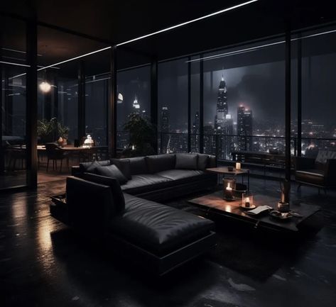 Penthouse Aesthetic, Penthouse Bedroom, Dark Interior Design, Nyc Penthouse, Dark Modern, Wall Decoration Ideas, Dark House, Dark Home, Apartment Aesthetic