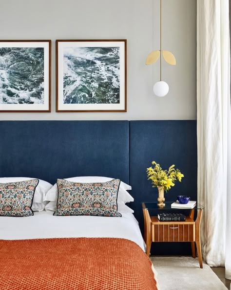 Studio Ashby (@studioashby) • Instagram photos and videos Guest Bedrooms Ideas, Studio Ashby, Blue Headboard, Ideas Habitaciones, Bedrooms Ideas, Bedroom Headboard, Spare Bedroom, Blue Bedding, Blue Bedroom