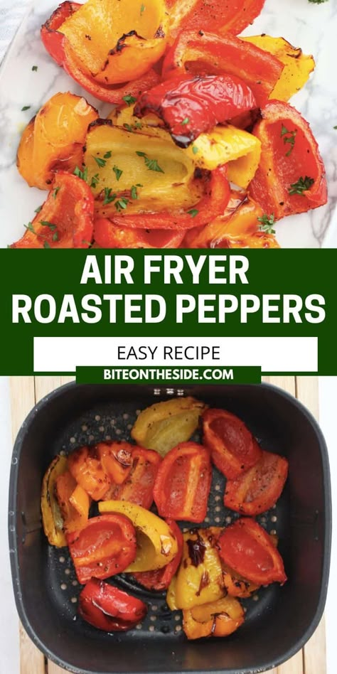 Air Fryer Roasted Vegetable Recipes, Air Fryer Bell Pepper Recipes, Air Fryer Green Peppers, Vegetable In Air Fryer, Roasted Veggies In Air Fryer, Air Fry Peppers, Cook Bell Peppers, Bell Peppers In Air Fryer, Air Fried Peppers