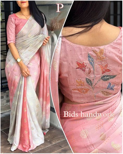 *A perfect light weight saree with handwork blousein back side of blouse.* *Product details*👇🏻 *Saree- Chinnon Silk(5.5m).* *Blouse-Air silk. (1mtr)* *Pattern-* *Saree- 3D printed saree with a touch of ivory work & tussels in pallu.* *Blouse-printed with Multi color Bids handwork.* WhatsApp 6377811829 Kids Dress Collection, Fashion Show Dresses, Long Gown Dress, Saree Models, Trendy Sarees, Printed Saree, Soft Silk Sarees, Long Gown, Printed Sarees