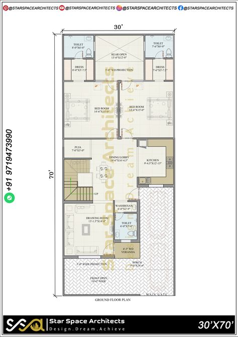 Architectural Grandeur on a 30×70 Canvas: Where Elegance Meets Innovation – Star Space Architects Star Space, Open Layout, Pooja Rooms, Space Stars, Ventilation System, Cozy Reading Nook, Urban Living, Dream Design, Energy Efficient Lighting