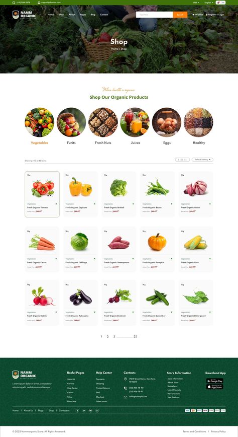 Namm - Organic Shop, Grocery Website Agriculture XD Template Grocery Website, Farm Website, Farm Agriculture, Agriculture Design, Food Web Design, Web Design Examples, Agricultural Sector, Organic Market, Shop Website