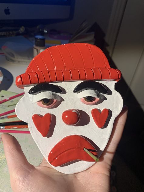 Funky Incense Holder, Clay Clown Face, Diy Ashtray Clay Incense Holder, Clay Art Incense Holder, Clay Inscent Holder, Ceramics Incense Holder, Incense Drawing, Diy Clay Incense Holder, Inscent Holder