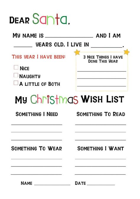 Elf On The Shelf Santa Wish List, Santa Wish List Free Printable, Free Santa Letter Printable, Santa List Printable Free, Santa Wish List Printable, Letter To Santa Free Printable, Christmas Printables Free Kids, Christmas List Inspo, Christmas List Printable