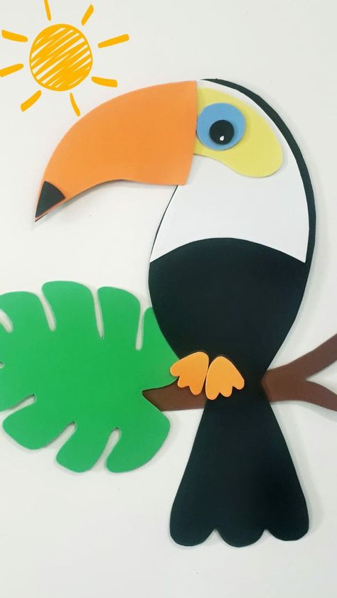 Cricut Safari Animals, Toucan Preschool Craft, Toucan Craft For Kids, Amazon Rainforest Activities, Construction Paper Animals, Paper Toucan, Paper Jungle Animals, Jungle Crafts For Kids, Diy Jungle Theme Decorations