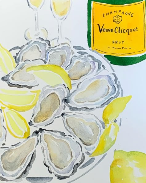 JEANNE MCKAY HARTMANN (@jeannemckayhartmann) • Instagram photos and videos Art Prints Watercolor, Cool Watercolour Painting, Watercolor Poster Ideas, Oysters Watercolor, Diy Wallpaper Paint, Watercolour Cocktails, June Watercolor, Oyster Illustration, Watercolor Drinks