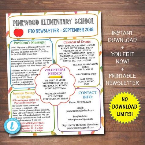 Parent Council, Pto Events, Pta Organization, Pta Newsletter, School Fundraising Events, School Agenda, Pta Ideas, Editable Newsletter Templates, Fundraiser Event