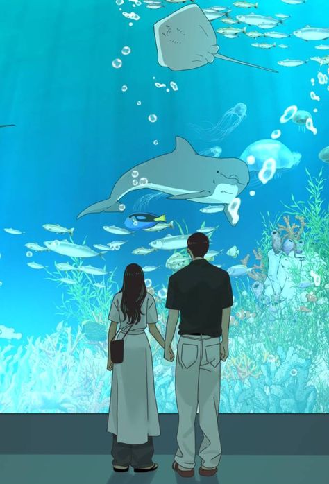 Aquarium Date Drawing, Aquarium Sketch Art, Aquarium Aesthetic Drawing, Anime Date Couple, Reality Club, Aquarium Drawing, Felix Pfp, Mystic Messenger Funny, Aquarium Date