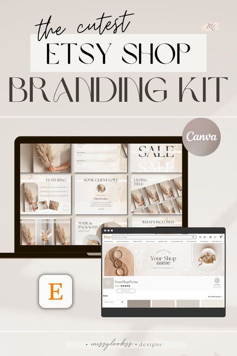 the cutest etsy shop branding kit Online Store Packaging, What To Sell Online, Etsy Hacks, Online Shopping Quotes, Premade Branding Kit, Etsy Shop Branding, Business Ideas For Beginners, Shop Branding, Etsy Branding