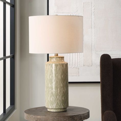 Laurel Table Lamp | Uttermost Traditional Vanity, Organic Pattern, Ceramic Table Lamp, Ceramic Base, White Table Lamp, Wood Wall Decor, Ceramic Table Lamps, Frame Wall Decor, Linen Shades