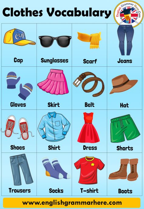 Clothes Names, Clothes Vocabulary in English and Example Sentences CLOTHES VOCABULARY One of the most basic things we do during the day is to dress. We change clothes for many things. For example, we wear our pajamas before going to sleep, we wear tights while doing sports, we prefer to wear more stylishly when going to a special place, we wear uniforms when we go to school and we can also work in a job that requires us to wear uniforms. In short, dressing is the most basic activity we do ... Things Around Us Worksheet, Cloth Vocabulary, Things Name In English, Clothes Names In English, Clothes Names, Vocabulary Clothes, Clothes Words, Vocabulary In English, English Clothes