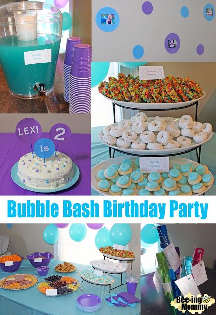 Bubble Bash Birthday Party food and decoration ideas - Add a Ready to pop section and make it a baby shower theme! Bubble Party Ideas Kids, Bubble Party Theme, Diy Bubbles, Bday Party Ideas, Bubble Birthday Parties, Bubble Birthday, Bubble Guppies Birthday, Bubble Party, Rainbow Bubbles