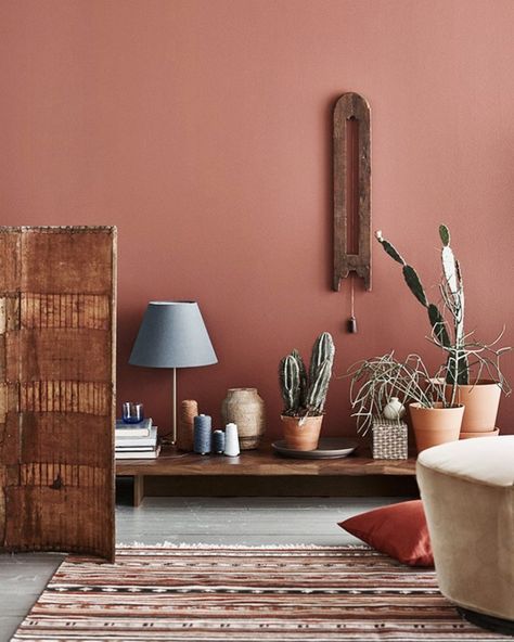 Terracotta Home Decor @themerrythought Red Walls, Decor Minimalist, Living Room Colors, Interior Trend, Pink Walls, A Living Room, Room Paint, Wall Color, Cheap Home Decor