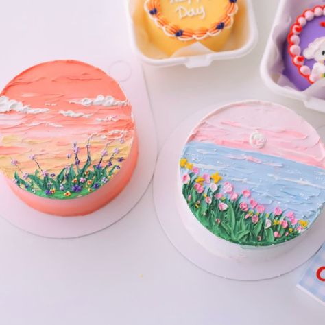 Birthday Cake Aesthetic Pastel, Sunset Cake Design, Sunset Cake, Simple Cake Designs, Mini Cakes Birthday, Cake Decorating Frosting, Bento Cake, Cute Baking, Creative Birthday Cakes