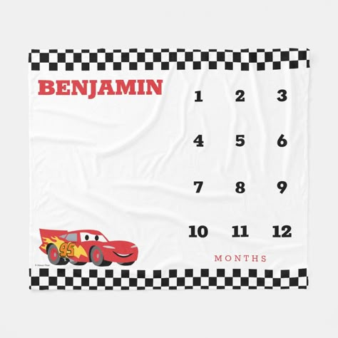 Cars Lightning McQueen Baby Monthly Milestone Fleece Blanket Lightning Mcqueen Nursery, Baby Boy Nursery Car Theme, Disney Cars Nursery, Lightning Mcqueen Room, Disney Cars Room, Race Car Nursery, Boy Nursery Cars, Twin Boys Nursery, Car Themed Nursery