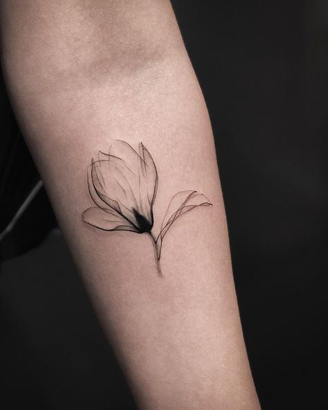 Fineline Tattoo | Jakub Nowicz on Instagram: “x-ray magnolia flower 🌸 I did in 2017 ✨” X Ray Flower Tattoo, X Ray Flower, Magnolia Tattoo, Bicycle Tattoo, Spiritual Tattoos, Girly Tattoos, Feather Tattoos, Magnolia Flower, Little Tattoos