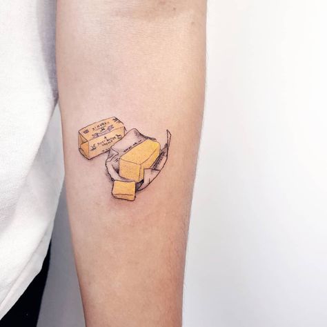 Butter Tattoo, Unforgettable Tattoo, Culinary Tattoos, Chef Tattoo, Stick Tattoo, Colorful Tattoos, Palm Mehndi Design, Food Tattoos, Small Tats