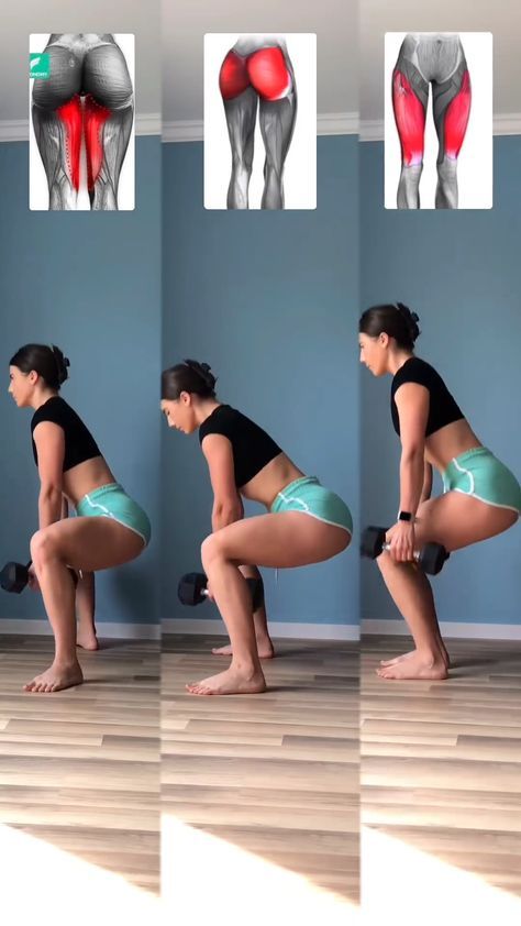 ➡️Buttocks:
The glutes are intensely engaged, especially in the lifting phase. Wider stances, such as in sumo squats, increase activation of the glutes.
➡️Inner Thighs (Adductors):
The adductors, located on the inner thigh, are less stressed in standard squats. Position with wider legs or sumo squats can intensify their activation.
➡️External Thighs (Abductors):
The muscles on the outer thighs help stabilize the hips and legs. Narrower positions or exercises that involve lateral movements emphasize the work of the abductors.

By adjusting the type of squat and leg position, you can target these muscle groups differently, optimizing the workout for your specific goals. Thick Thighs Workout, Thigh Exercises For Women, Thigh Workouts At Home, Outer Thigh Workout, Kettlebell Workout Routines, Leg Workout At Home, Lower Body Workouts, Inner Thigh Workout, Sumo Squats