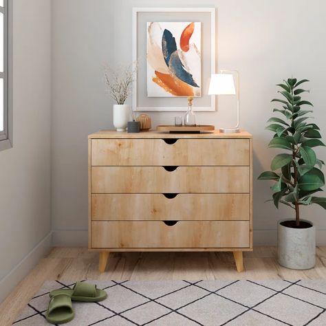 Corrigan Studio® Puzant Premium 4 Drawer Dresser & Reviews | Wayfair Neutral Dresser, Dresser Top Organization Ideas, Dresser Top Organization, Teen Bedroom Sets, Tall Chest Of Drawers, Storage Dresser, Small Dresser, Dresser Top, Space Bedroom