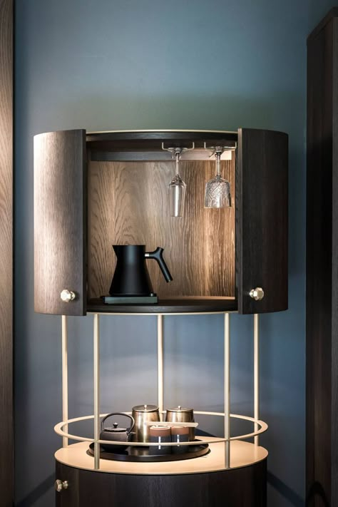 Hotel Minibar Design, Mini Bar Design, Hotel Minibar, Luxury Hotel Design, Guest Room Design, Furniture Design Chair, Statement Furniture, Luxury Bar, Luxury Penthouse