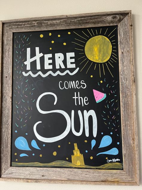 Summer Chalkboard Art, Summer Chalkboard, Spa Aesthetic, Starbucks Art, Blackboard Art, Chalkboard Calendar, Pool Art, Black Board, Here Comes The Sun