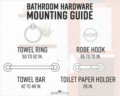 Bathroom Hardware Placement, Towel Bar Placement, Towel Ring Placement, Bathroom Towel Ideas, Towel Bar Height, Bathroom Towel Ring, Bathroom Towel Hooks, Bathroom Vanity Makeover, Towel Ideas