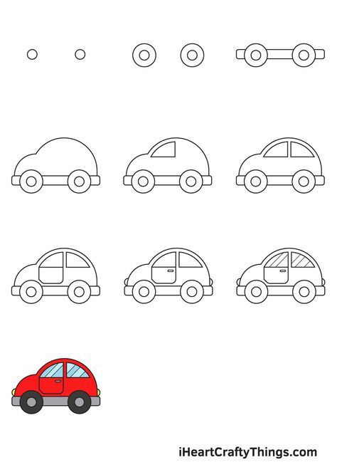 Drawing Car Step By Step, Car Doodle Easy Cute, Easy Car Doodle, How To Draw Cars Step By Step Easy, How To Draw A Car Step By Step Easy, Auto Drawing Easy, Easy Car Drawing Step By Step, Easy Car Drawing For Kids, How To Draw A Car Easy