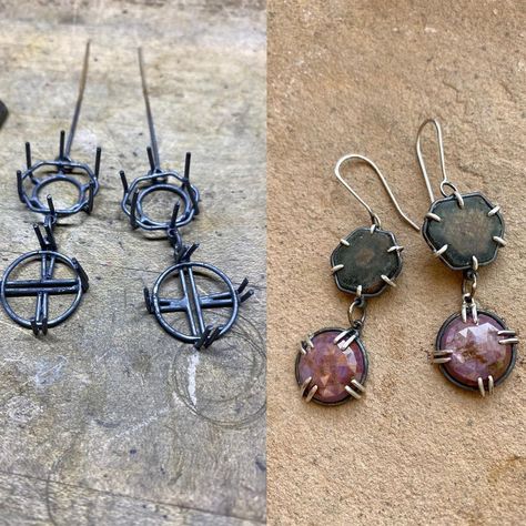 Cold Connection Jewelry Ideas, Ruby Drop Earrings, Cold Connections, Raw Sapphire, Raw Gemstone Jewelry, Basic Jewelry, Jewelry Techniques, Stone Setting, Unique Aesthetic