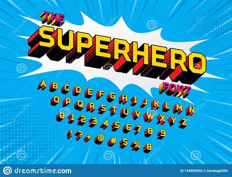 Superhero Comic Style Vector Font Super Hero Font, Superhero Typography, Superhero Font, Fathers Day Post, Dingbat Fonts, Comics Logo, Comic Font, Modern Script Font, Font Illustration