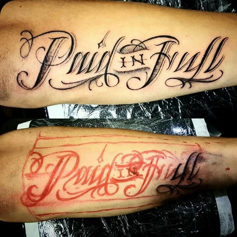 Paid In Full Tattoo, Paid N Full, Script Tattoos, Gang Tattoos, Egyptian Tattoo Sleeve, Full Tattoo, Egyptian Tattoo, Paid In Full, Tattoo Script