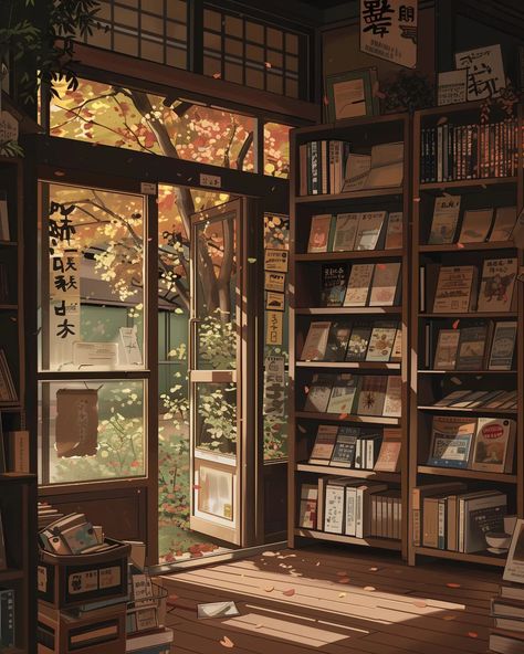 bookshop vibe & beginning of autumn 🍂🍁 ⠀⠀⠀⠀⠀⠀⠀⠀⠀ 🔗 #chillvibes 🔗 #studioghibli 🔗 #nostalgia 🔗 #animelover 🔗 #cozy 🔗 #goodmood 🔗 #lofi 🔗 #japanlover Cozy Cute Wallpaper, Winter Lofi Aesthetic, Lofi Aesthetic Wallpaper Study, Japanese Lofi Aesthetic, Cozy Japanese Home, Library Concept Art, Reading A Book Aesthetic, Books Aesthetic Library, Lecture Aesthetic