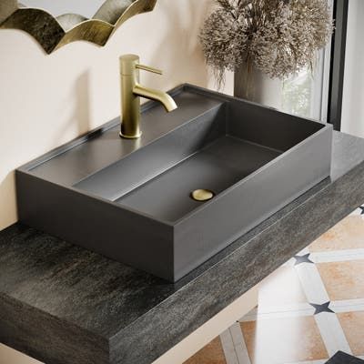 Dark Gray Bed, Concrete Bathroom Sink, Rectangular Vessel Sink, Concrete Bathroom, Concrete Materials, Concrete Basin, Square Sink, Vessel Bathroom Sink, Vessel Sink Bathroom