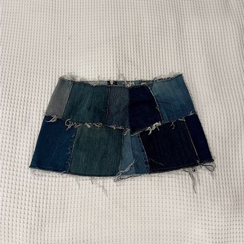 Urban Renewal Remade Denim Patchwork Mini Skirt Patchwork Denim Mini Skirt, Diy Jean Mini Skirt, Diy Denim Mini Skirt, Reworked Denim Skirt, Patchwork Mini Skirt, Reworked Jeans, Patchwork Denim Skirt, Skirt Streetwear, Reworked Denim