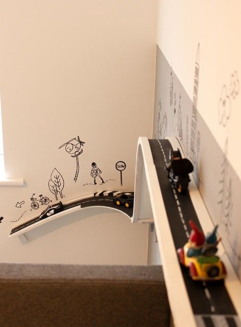 Wall Track For Cars, Car Track On Wall, Hot Wheels Bedroom, Family Playroom, Boy Car Room, Hot Wheels Room, Boy Toddler Bedroom, Toddler Boy Room Decor, Boys Playroom