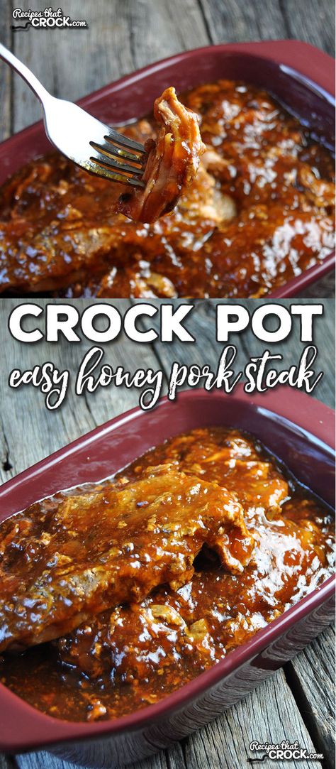 Do you need a super easy recipe? Then you don't want to miss this Easy Crock Pot Honey Pork Steaks recipe! Easy and delicious! Carne Adobada, Pork Shoulder Steak, Pork Steak Recipe, Recipes Steak, Pork Steaks, Honey Pork, Ground Beef Stroganoff, Easy Steak Recipes, Grilled Steak Recipes