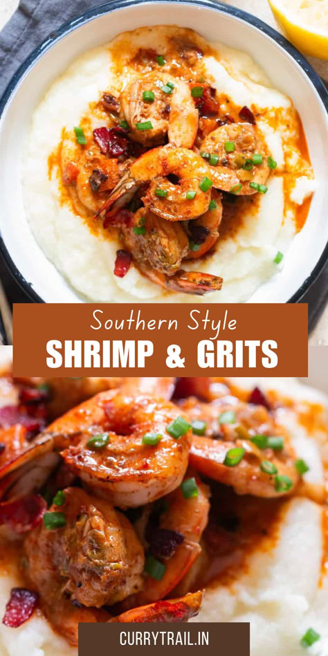 shrimp served over a bed of grits in a plate. Cajun Sauce For Shrimp And Grits, Shrimp And Grits Sauce Recipe, Dinner Grits Recipes, What To Serve With Shrimp And Grits, Shrimp Grits Recipe New Orleans, Shrimp And Grits With Andouille Sausage, Shrimps And Grits Recipe, Shrimp And Grits Sauce, Shrimp And Grits Easy