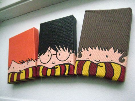 Harry Potter painting Harry Potter Canvas Painting, Harry Potter Trio, Art Mini Toile, Art Harry Potter, Harry Potter Painting, Harry Potter Classroom, Harry Potter Drawings, Harry Potter Room, Harry Potter Crafts