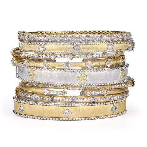 Gold Bracelets Stacked, Stackable Bangles, Mixed Metal Jewelry, Stackable Bracelets, Diamonds And Gold, Jewel Box, Cuff Bangles, Silver Bangles, Bracelet Stack