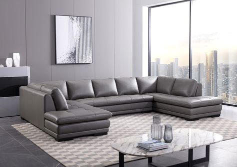 ML157 L225 Dark Gray Top Grain Leather U-Shaped Sectional by BH Furniture Features: Contemporary U-Shaped Sectional Sofa Premium Thick Top Grain Dimensions: Sectional: 150"W x 39/89"D x 31"H Leather Sectional Living Room, Gray Sectional Living Room, Grey Leather Sectional, Top Grain Leather Sectional, U Sectional, Leather Couch Sectional, Grey Leather Sofa, Grey Sectional Sofa, U Shaped Sectional Sofa