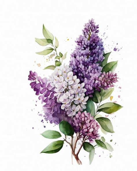 Lilac Tree, Watercolor Bouquet, Lilac Flowers, Flower Clipart, Digital Art Print, Lilac Purple, Instant Download Printable, Digital Art Prints, Purple Flowers