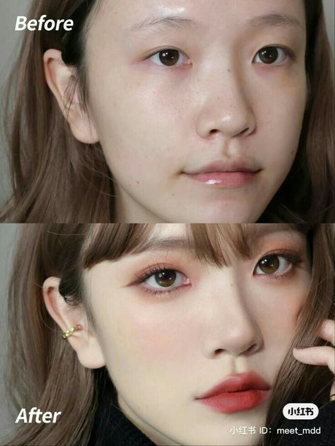 Eye Makeup Before And After, Douyin Makeup Before And After, Asian Makeup Before And After, Transformation Makeup, J Makeup, How To Make Up, Monolid Eye Makeup, Before And After Makeup, Monolid Eyes