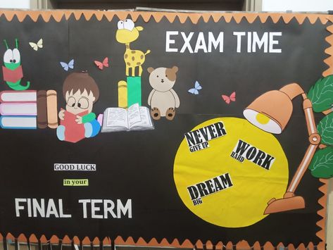 DIY Soft Boad Exam Related Board Decoration, Best Of Luck For Exams Board Decoration, Exam Board Decoration Ideas, Notice Board Decoration, Soft Board, School Board Decoration, Exam Time, Exams Tips, Notice Board